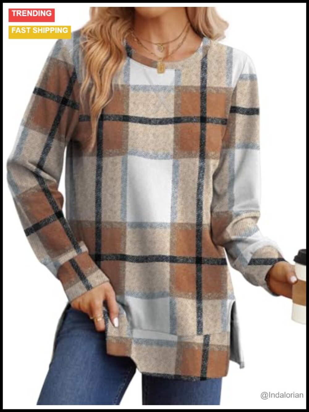 Women's Side Split Sweatshirt Long Sleeve Crew Neck Pullover Fall Winter